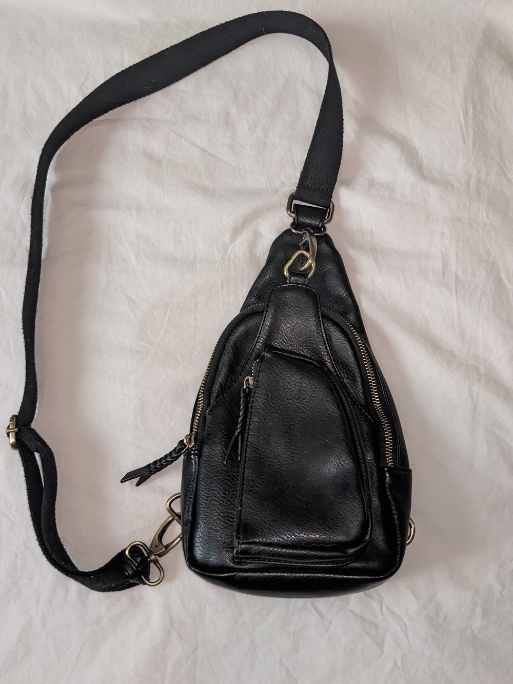 Black Faux Leather Crossbody Sling Bag